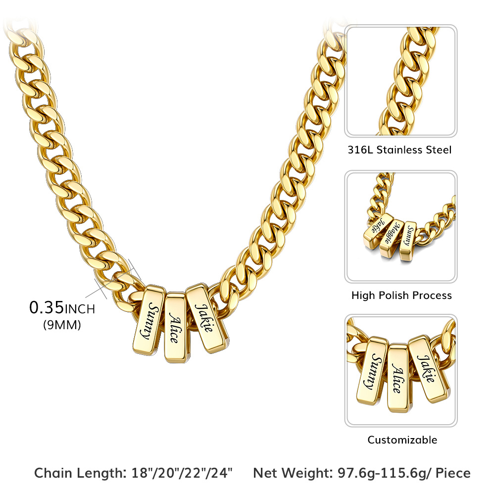 Custom Engravable Name Beads Cuban Chain Necklace For Men