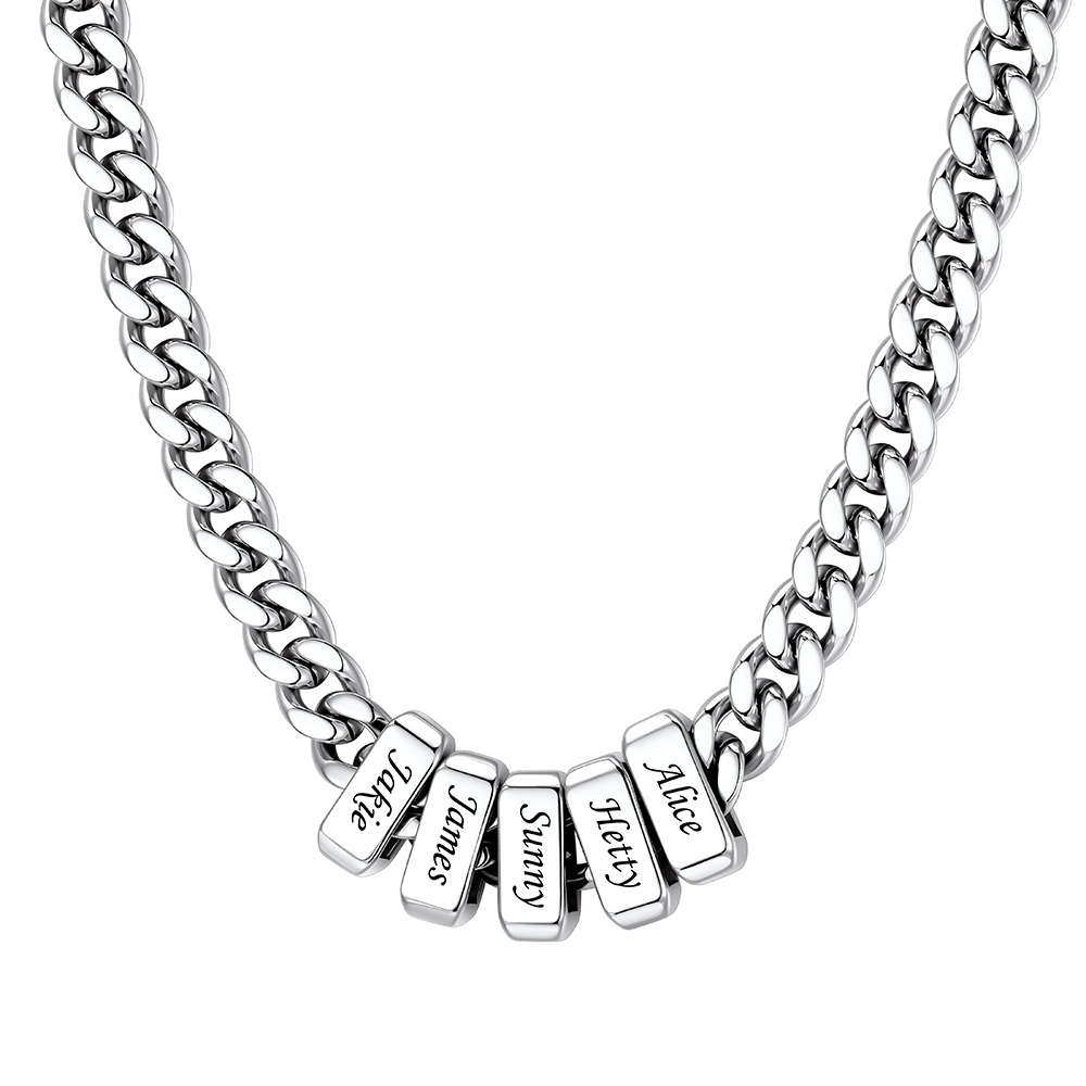 Custom Engravable Name Beads Cuban Chain Necklace For Men