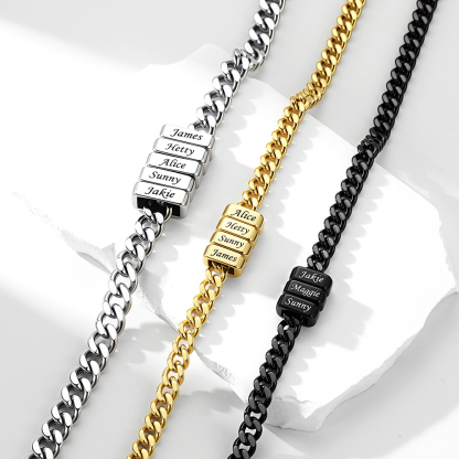Custom Engravable Name Beads Cuban Chain Necklace For Men