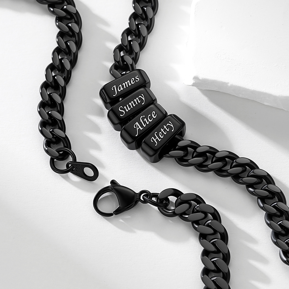 Custom Engravable Name Beads Cuban Chain Necklace For Men