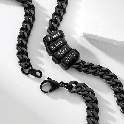 Custom Engravable Name Beads Cuban Chain Necklace For Men
