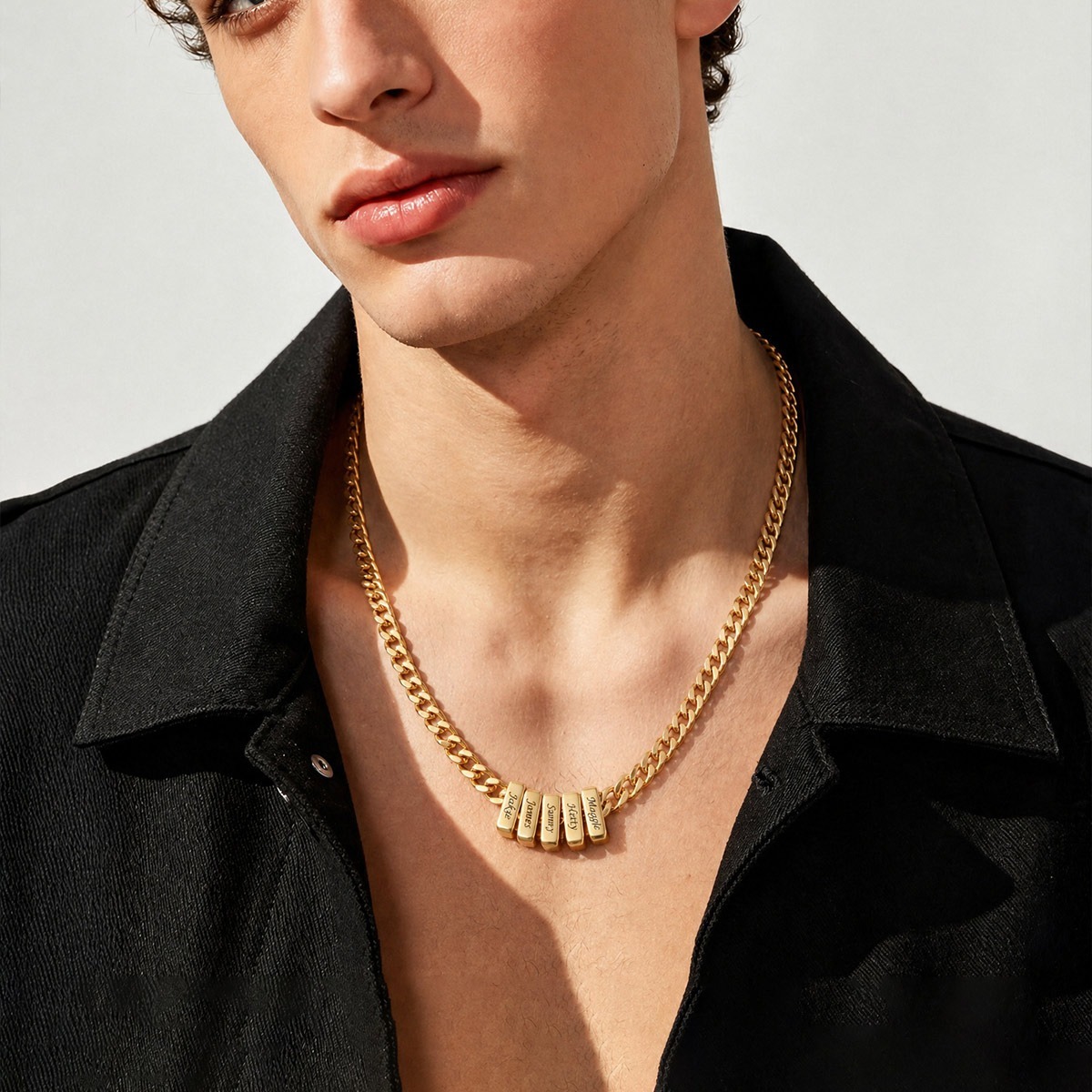 Custom Engravable Name Beads Cuban Chain Necklace For Men