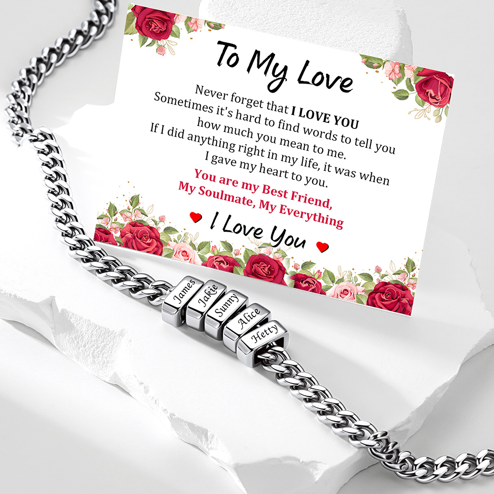 Custom Engravable Name Beads Cuban Chain Necklace For Men