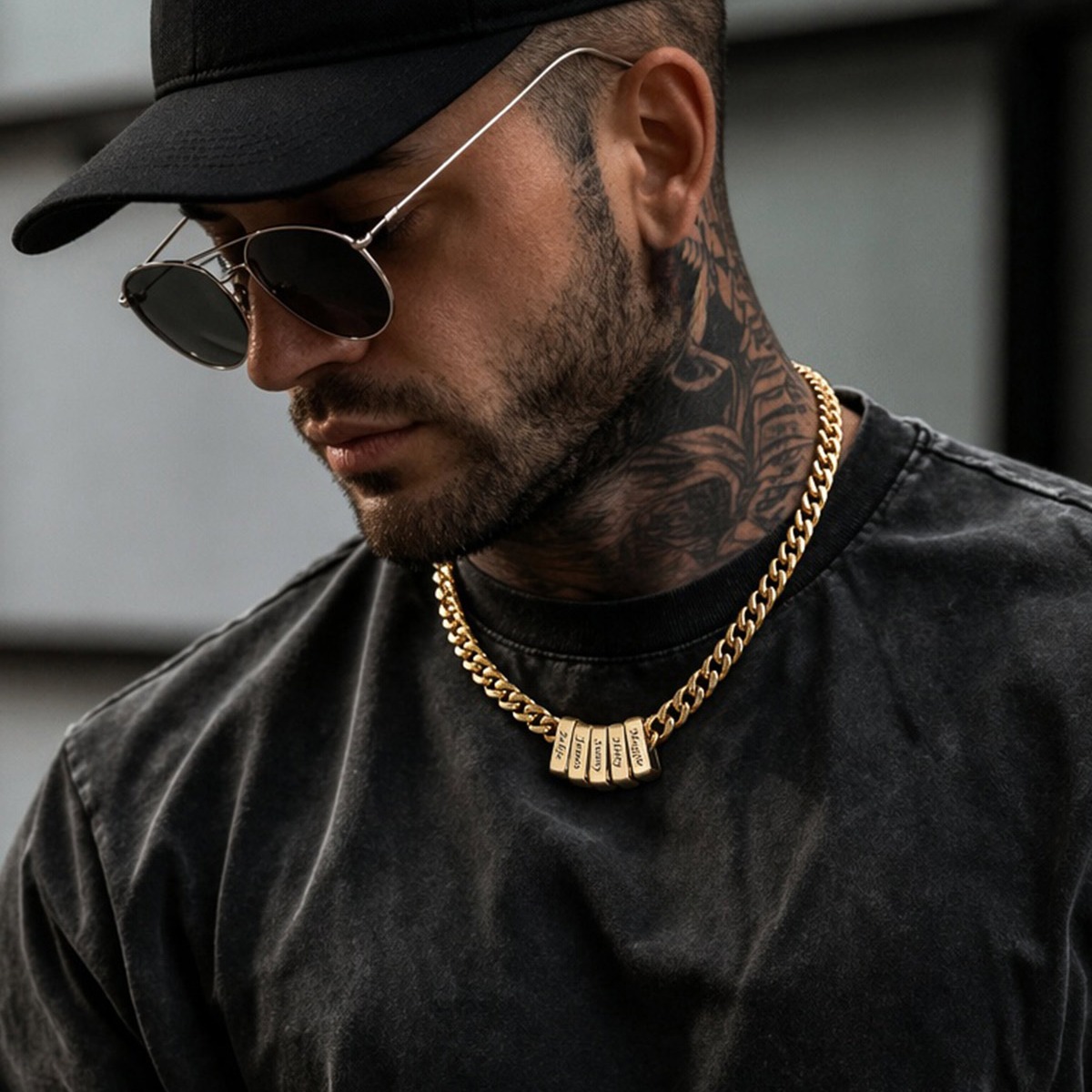 Custom Engravable Name Beads Cuban Chain Necklace For Men