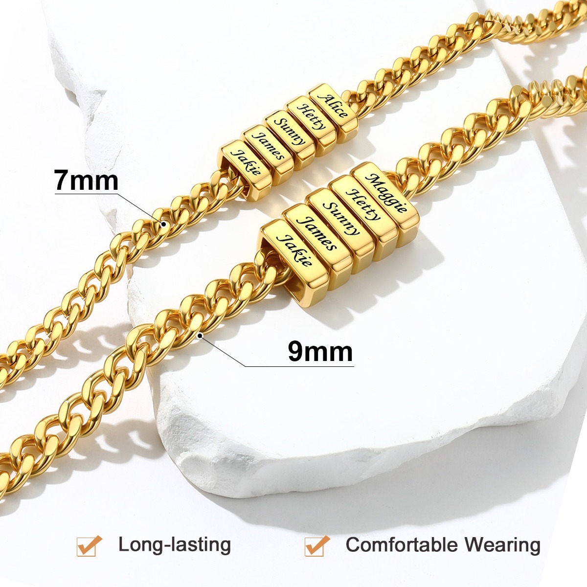 Custom Engravable Name Beads Cuban Chain Necklace For Men