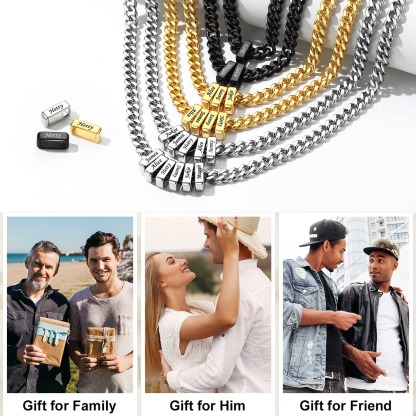 Custom Engravable Name Beads Cuban Chain Necklace For Men