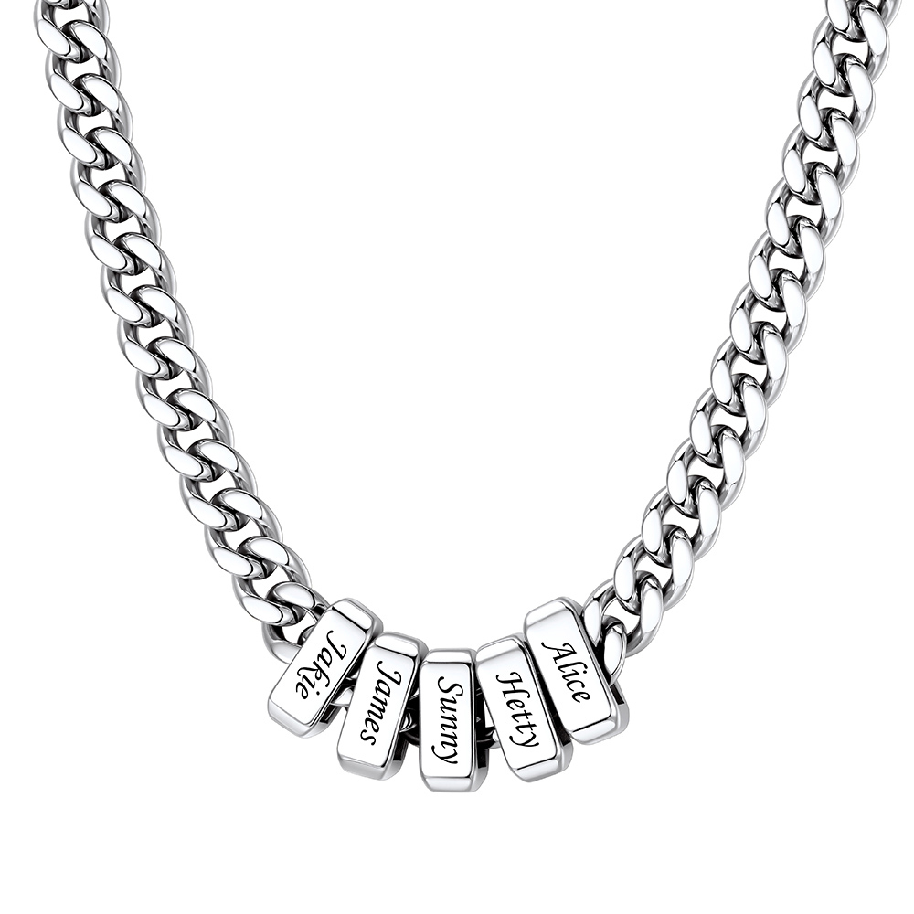 Custom Engravable Name Beads Cuban Chain Necklace For Men