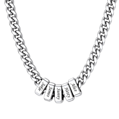 Custom Engravable Name Beads Cuban Chain Necklace For Men
