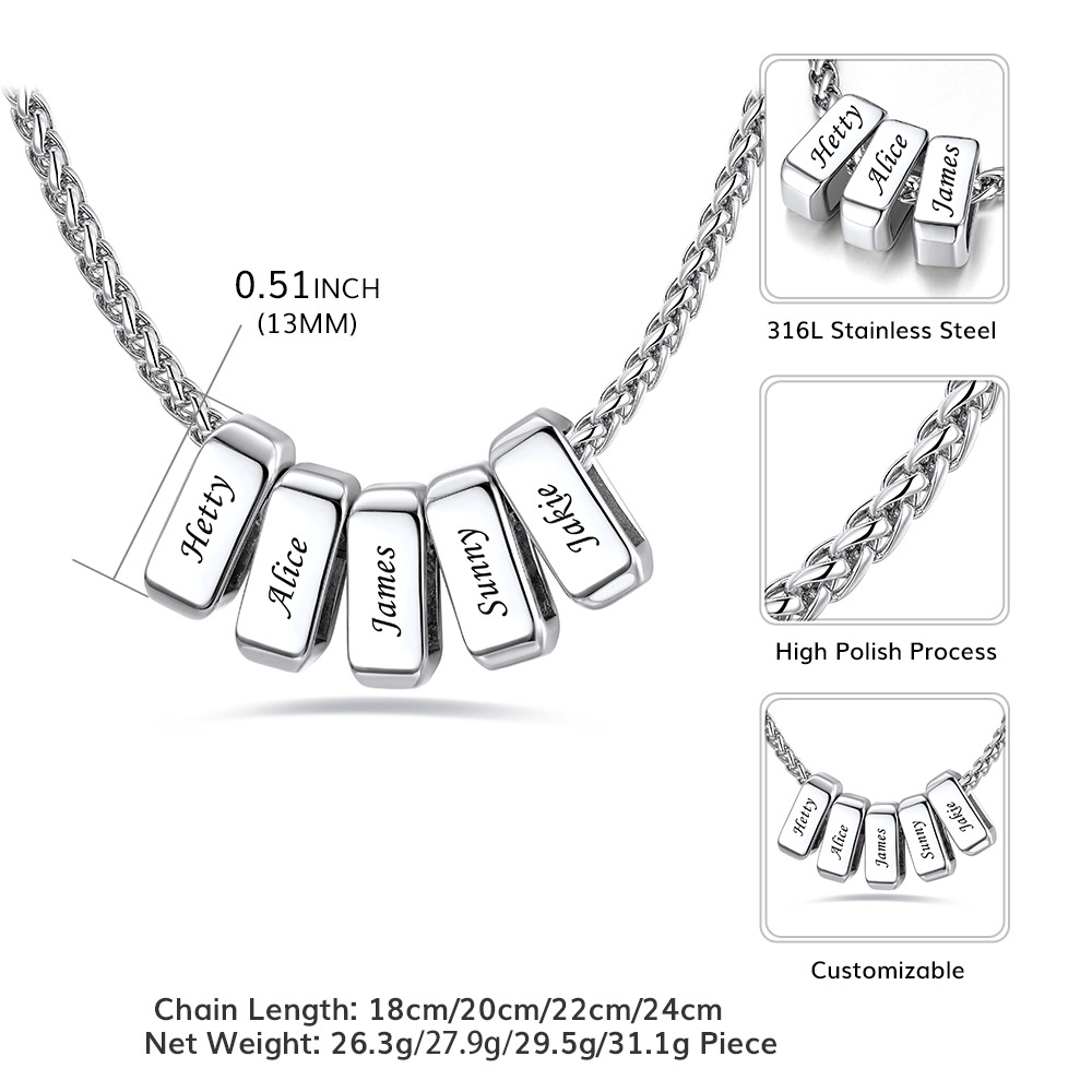 Custom Engraved Names Bead 3mm Cable Chain For Men