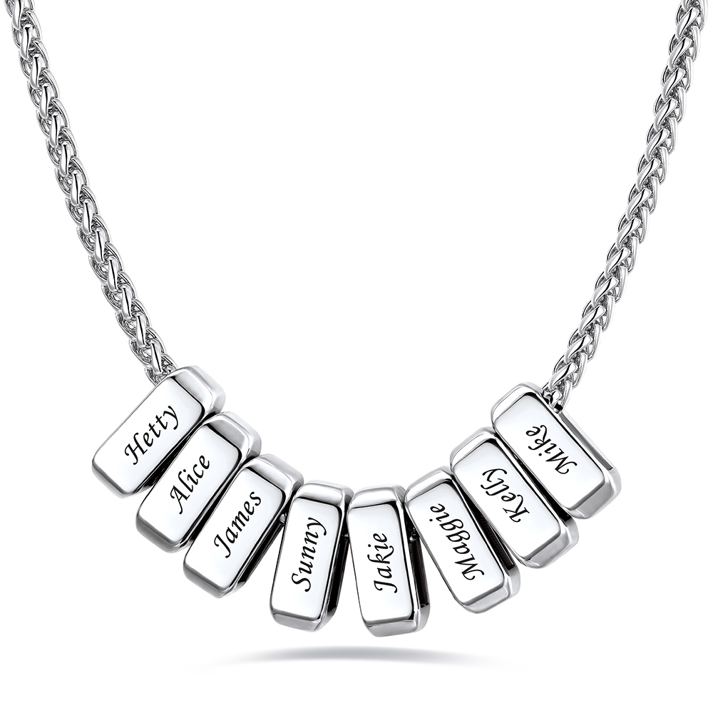 Custom Engraved Bead Necklace, Stainless Steel 3mm Cable Chain, Gift for Her