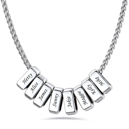 Custom Engraved Bead Necklace, Stainless Steel 3mm Cable Chain, Gift for Her