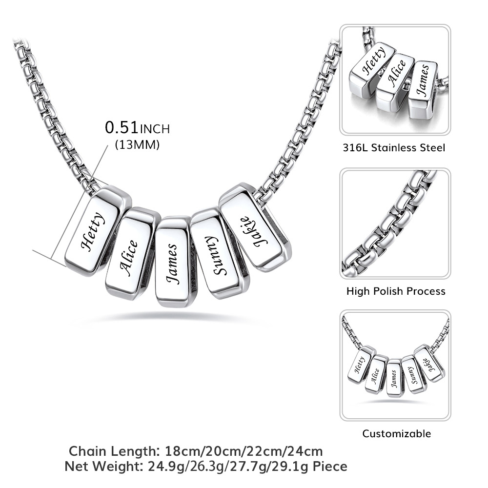 Custom Engraved Bead Names Box Chain For Her