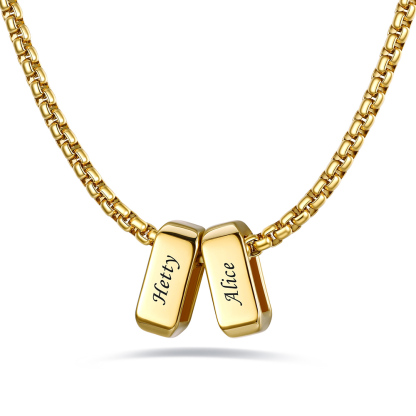 Custom Engraved Bead Names Box Chain For Her