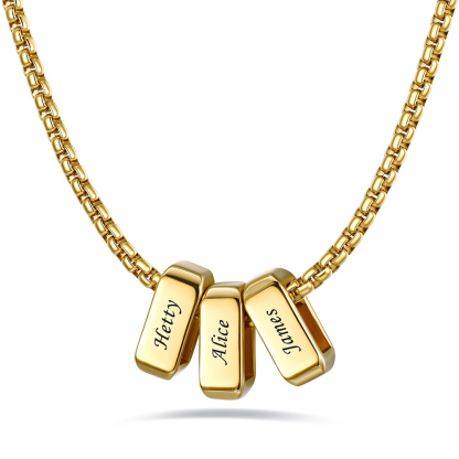 Custom Engraved Bead Names Box Chain For Her