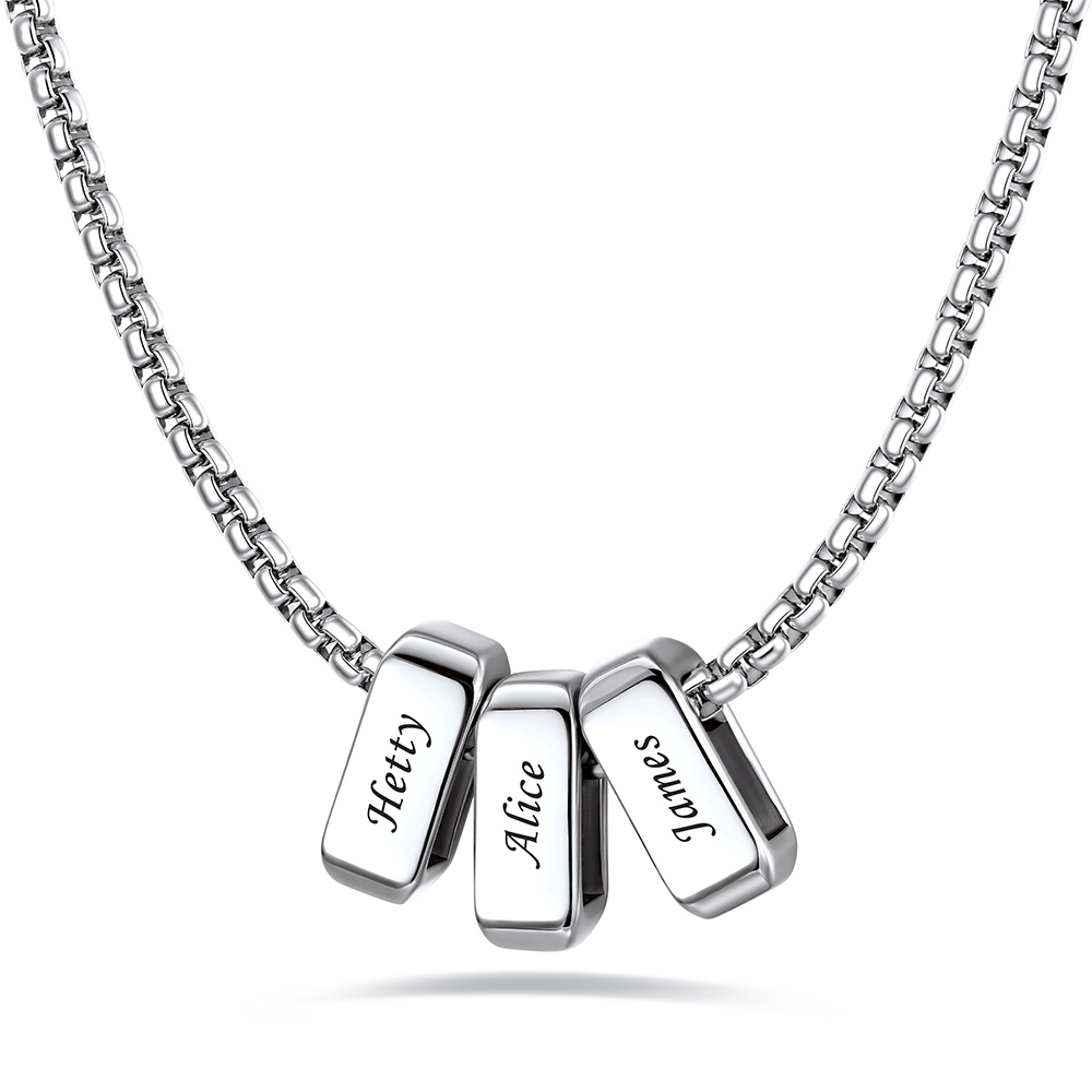Custom Engraved Bead Names Box Chain For Her