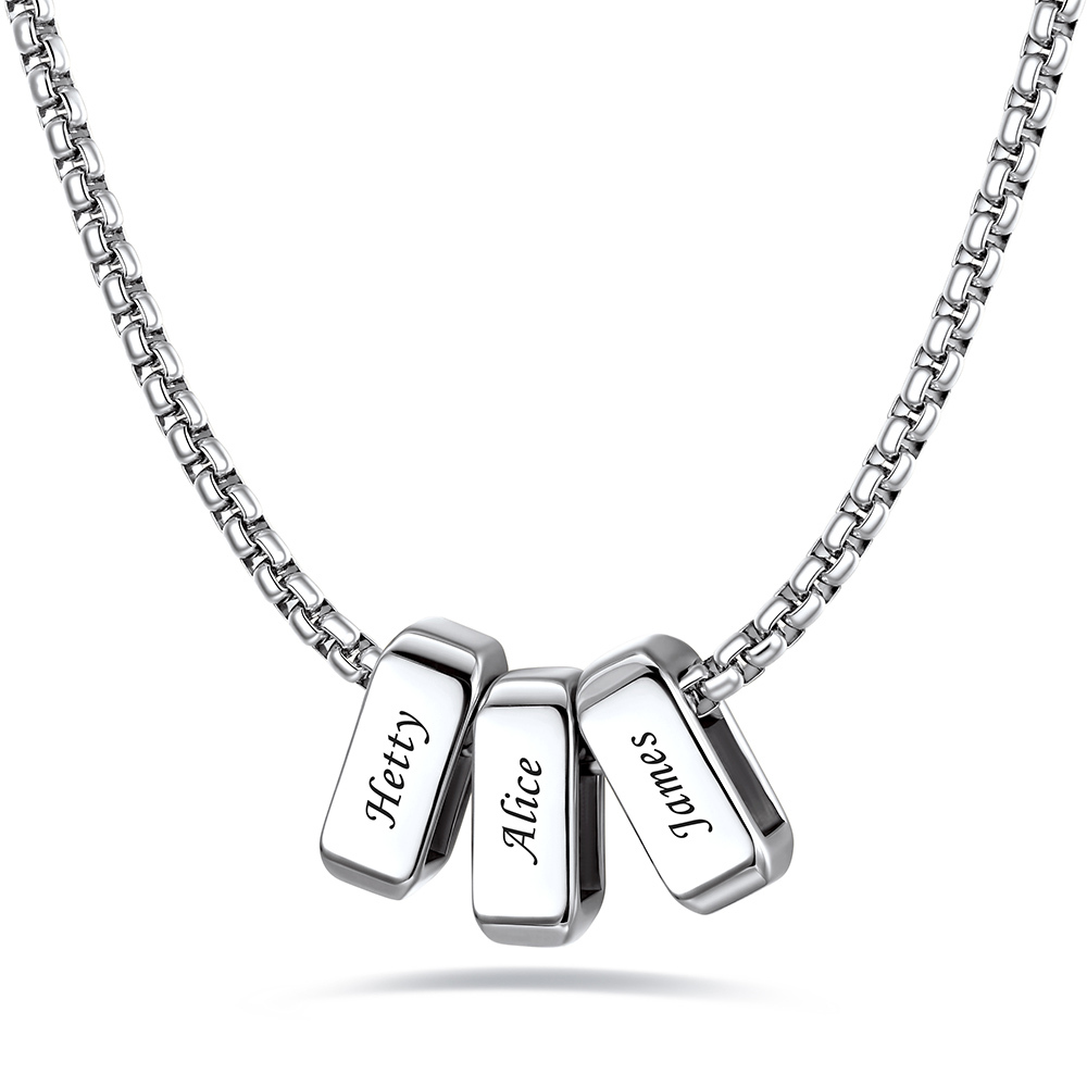 Custom Engraved Bead Names Box Chain For Her