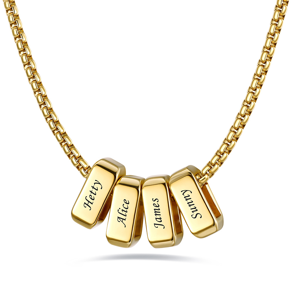 Custom Engraved Bead Names Box Chain For Her