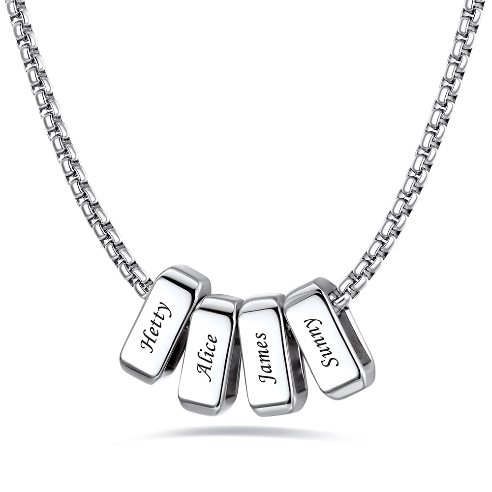 Custom Engraved Bead Names Box Chain For Her