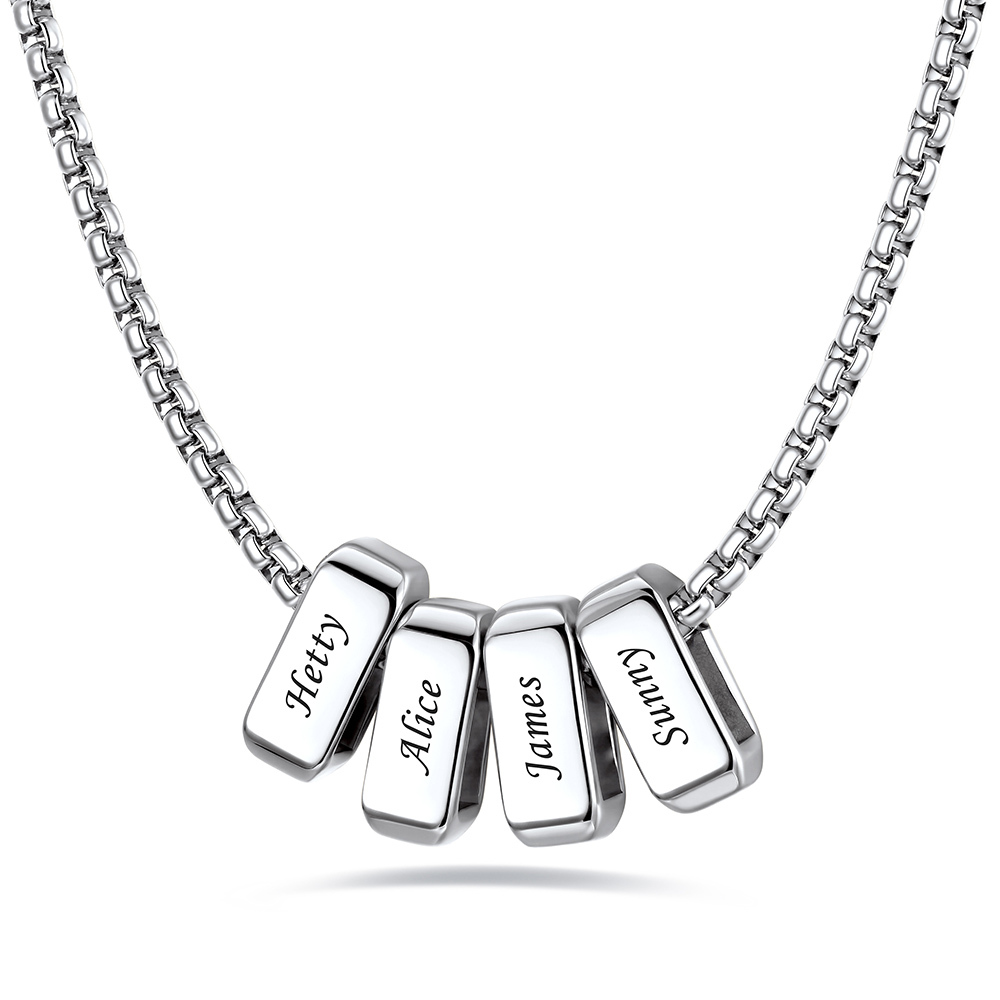 Custom Engraved Bead Names Box Chain For Her