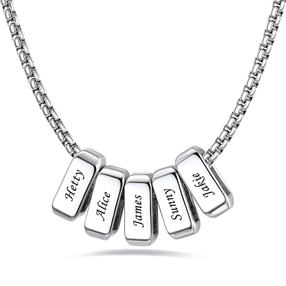 Custom Engraved Bead Names Box Chain For Her