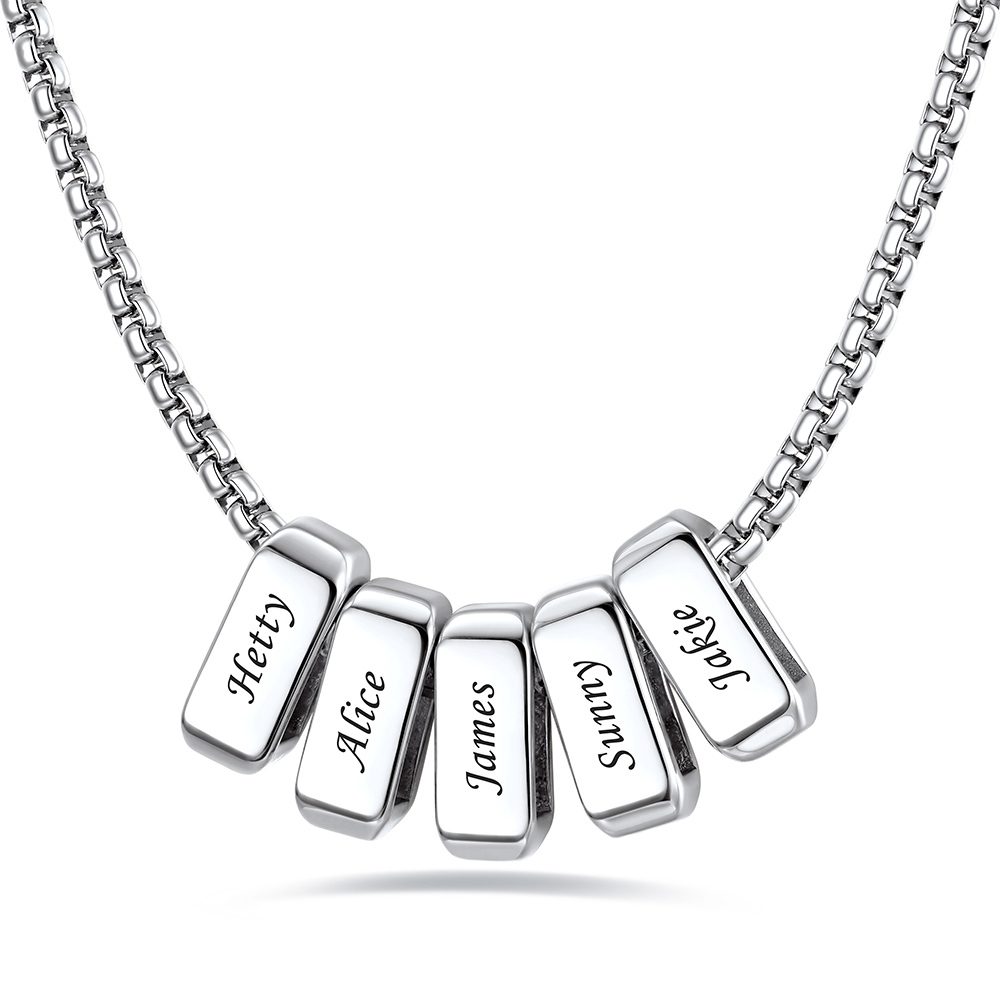 Custom Engraved Bead Names Box Chain For Her
