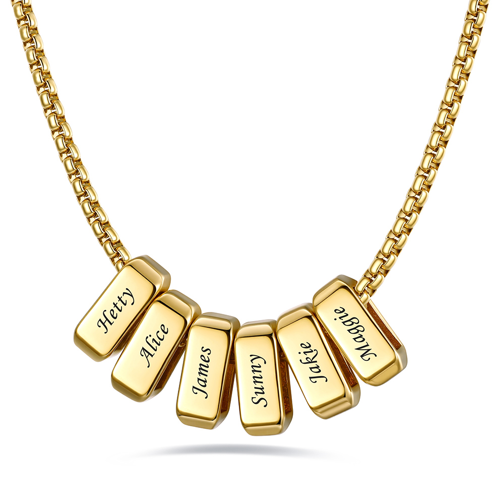 Custom Engraved Bead Names Box Chain For Her