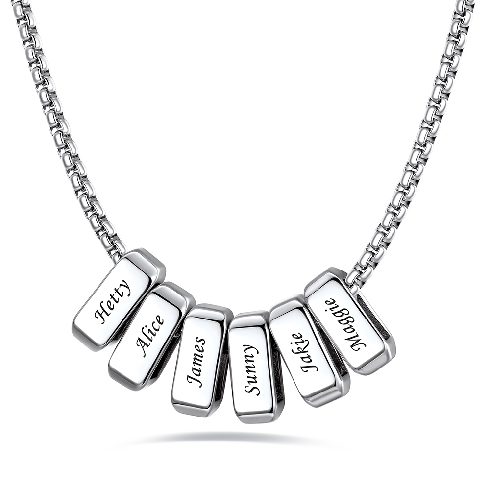 Custom Engraved Bead Names Box Chain For Her