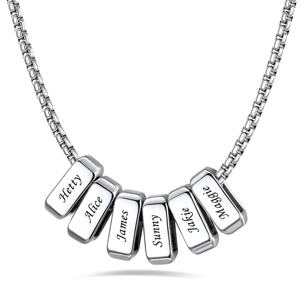 Custom Engraved Bead Names Box Chain For Her