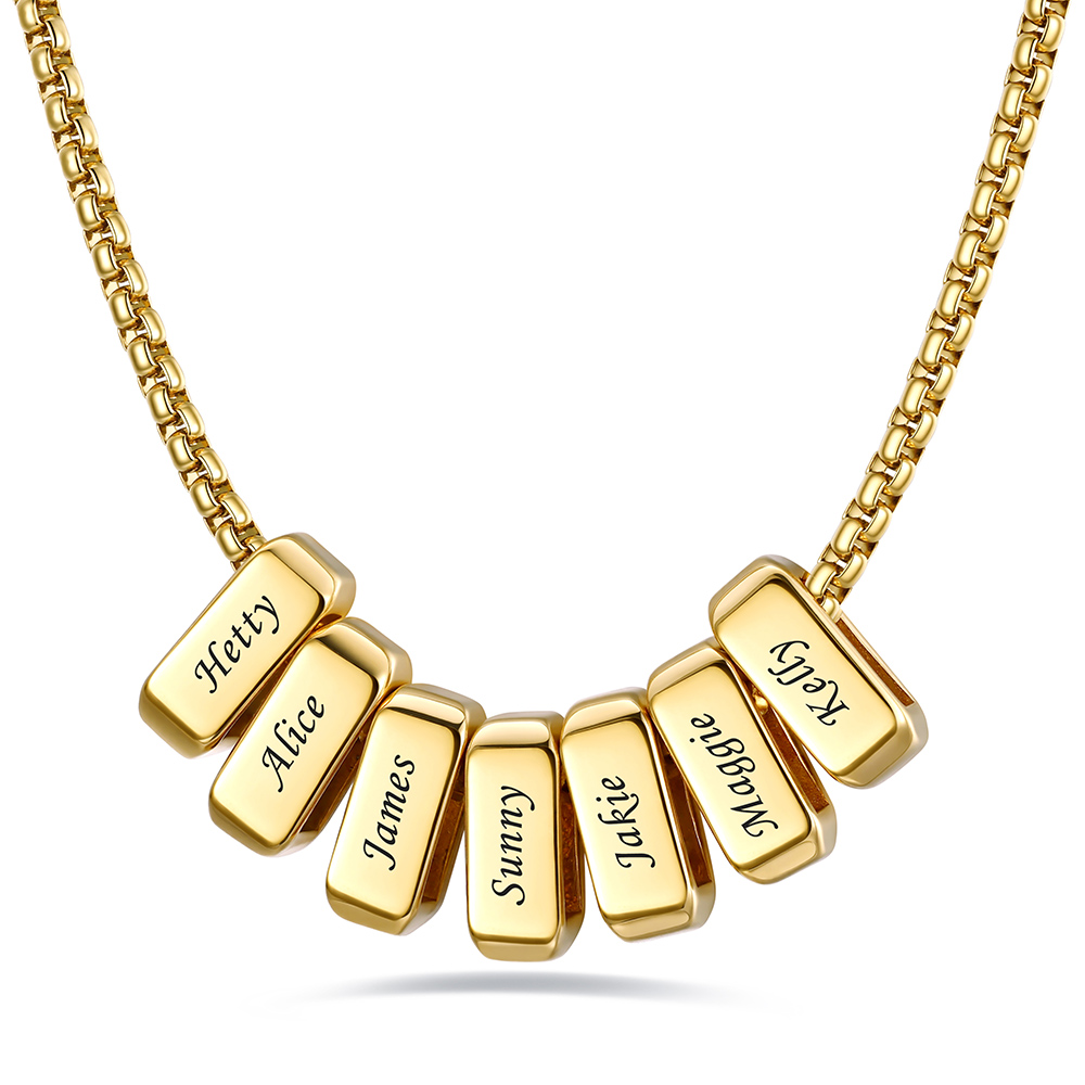 Custom Engraved Bead Names Box Chain For Her
