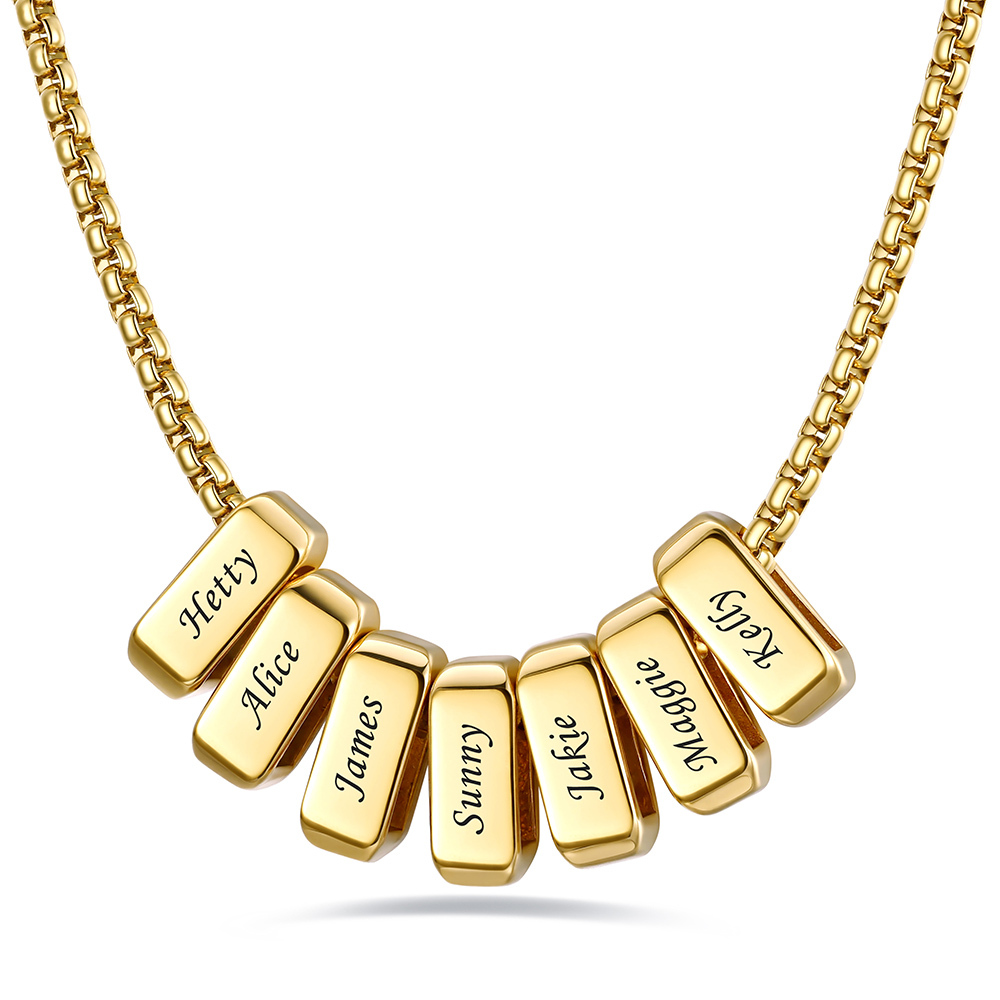 Custom Engraved Bead Names Box Chain For Her