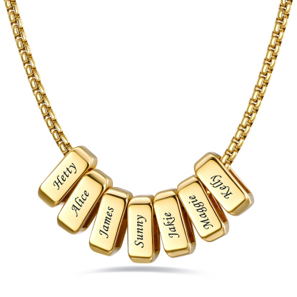 Custom Engraved Bead Names Box Chain For Her