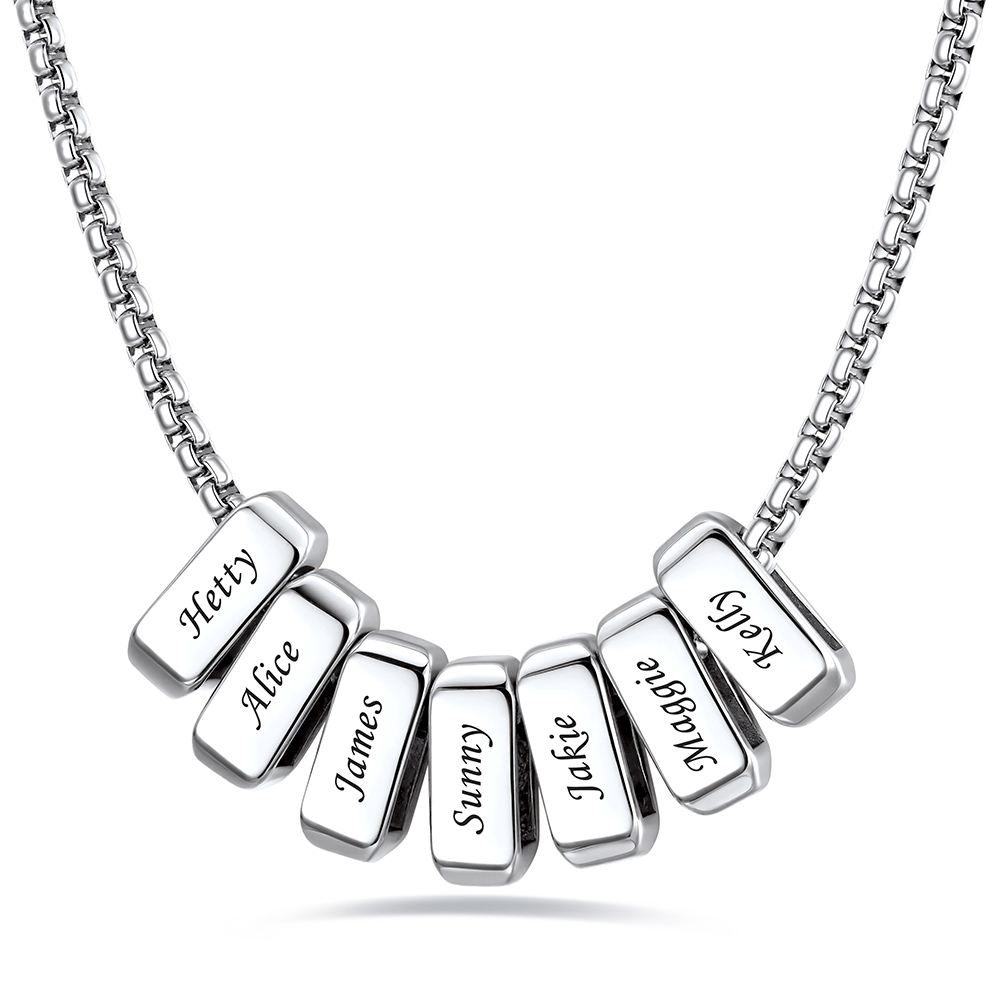 Custom Engraved Bead Names Box Chain For Her