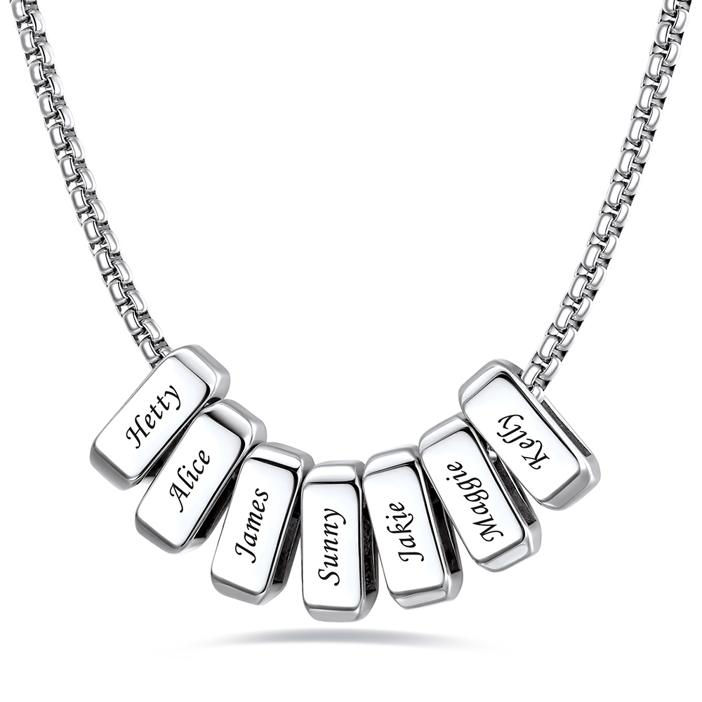 Custom Engraved Bead Names Box Chain For Her