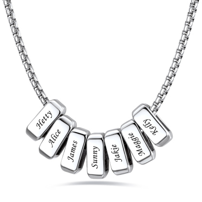 Custom Engraved Bead Names Box Chain For Her