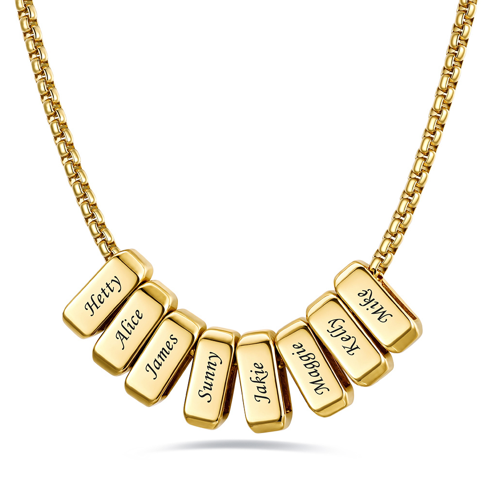 Custom Engraved Bead Names Box Chain For Her
