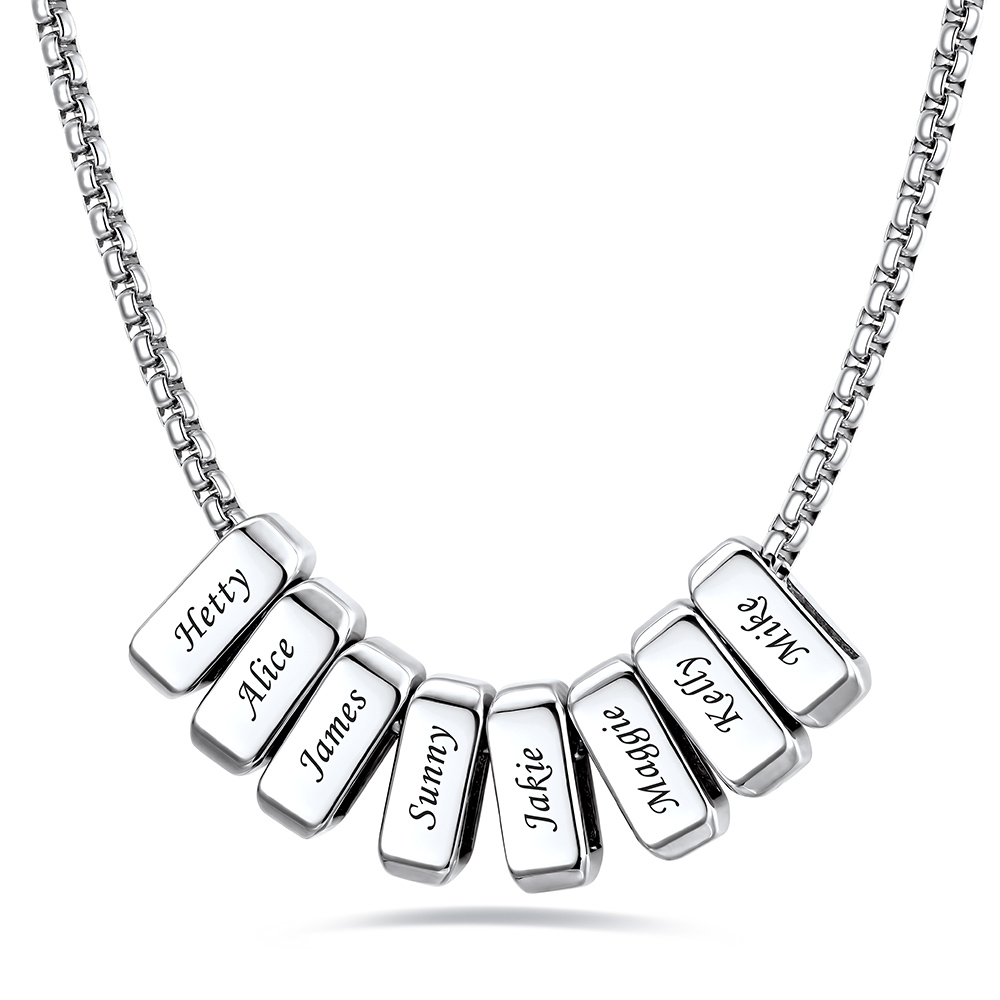 Custom Engraved Bead Names Box Chain For Her