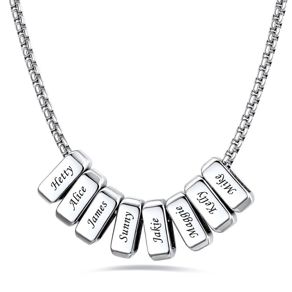 Custom Engraved Bead Names Box Chain For Her