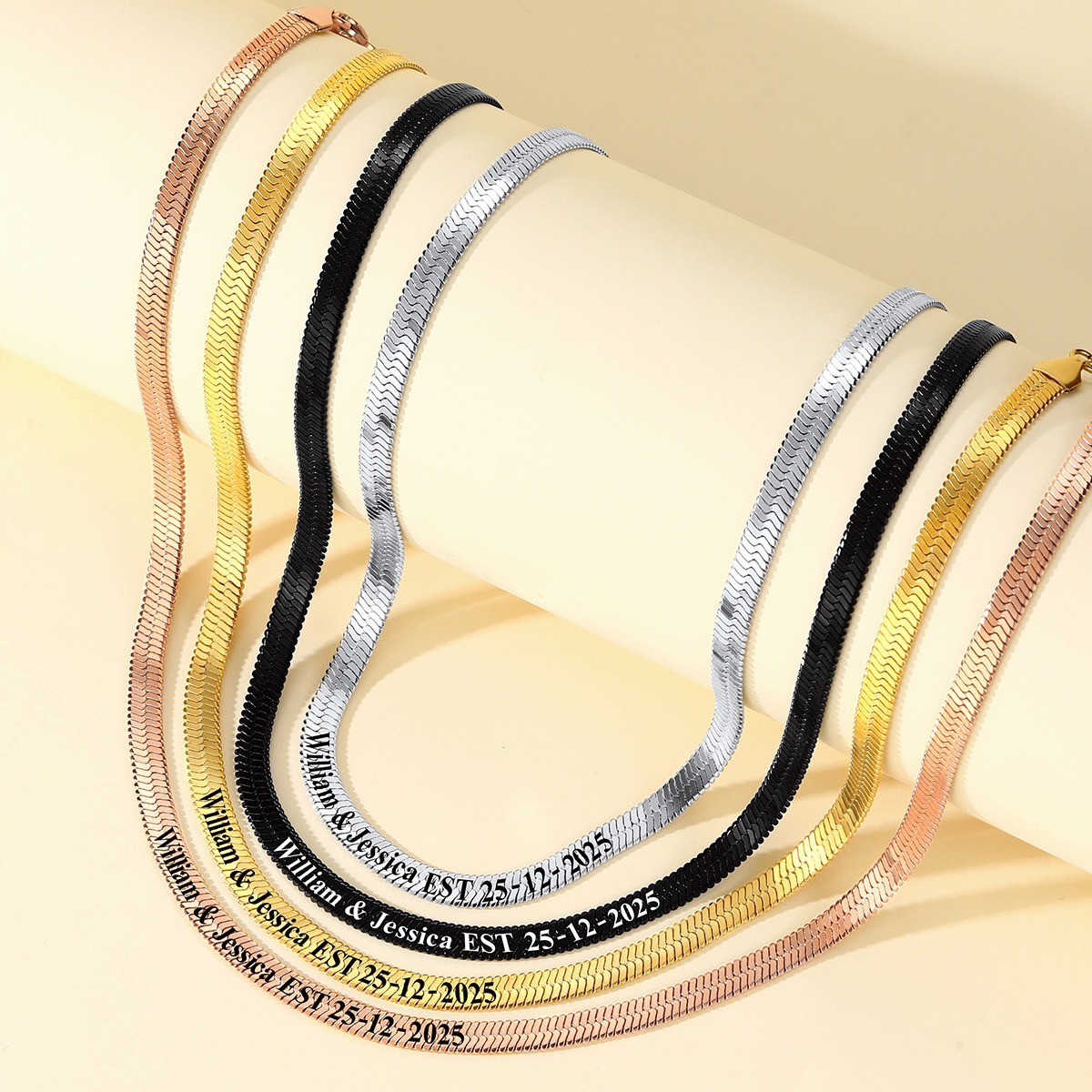 Custom Engraved Choker 5mm Flat Snake Chain For Her