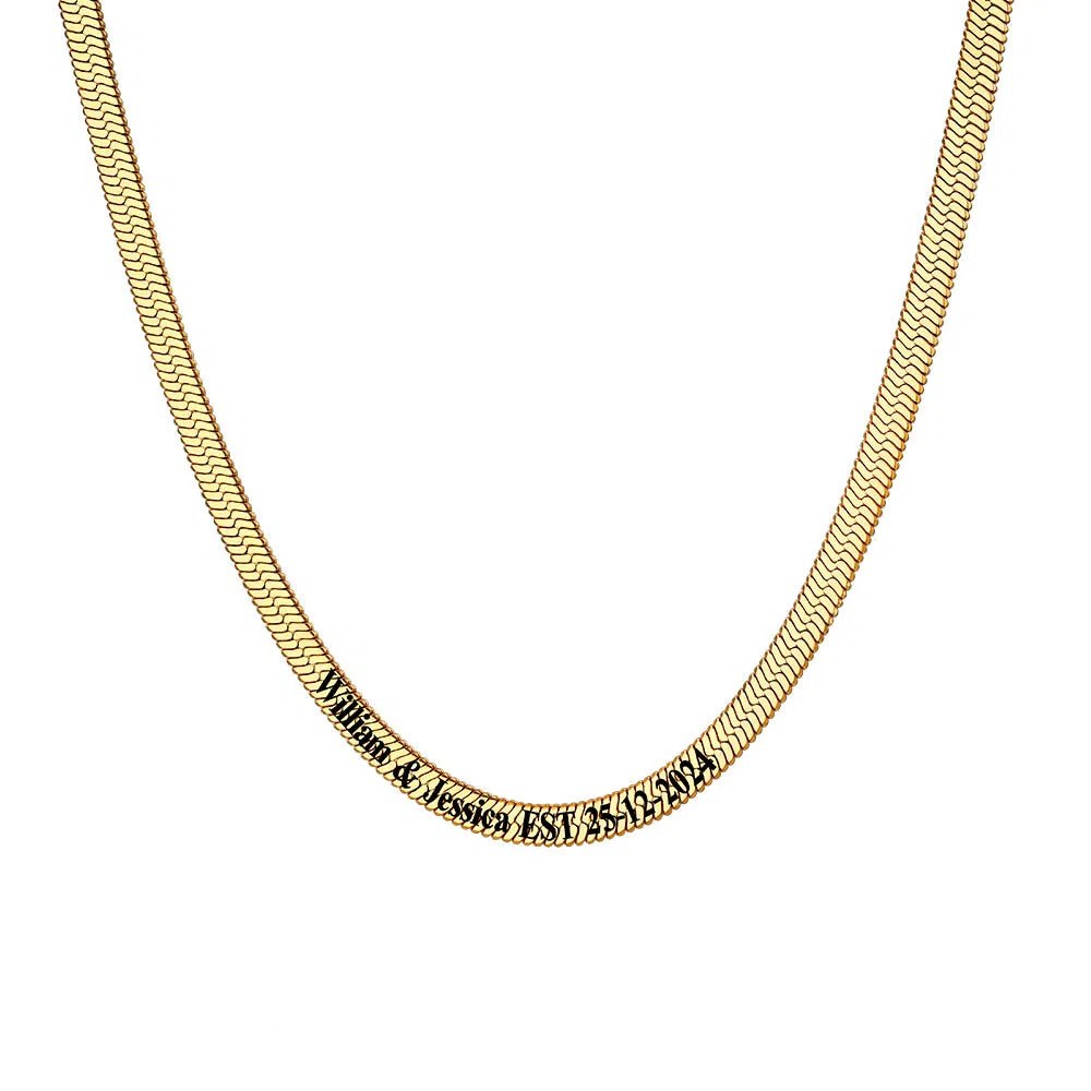 Custom Engraved Choker Necklace, Stainless Steel 5mm Flat Snake Chain, Gift for Her
