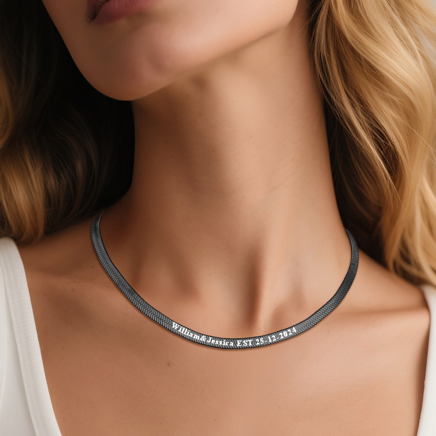 Custom Engraved Choker 5mm Flat Snake Chain For Her