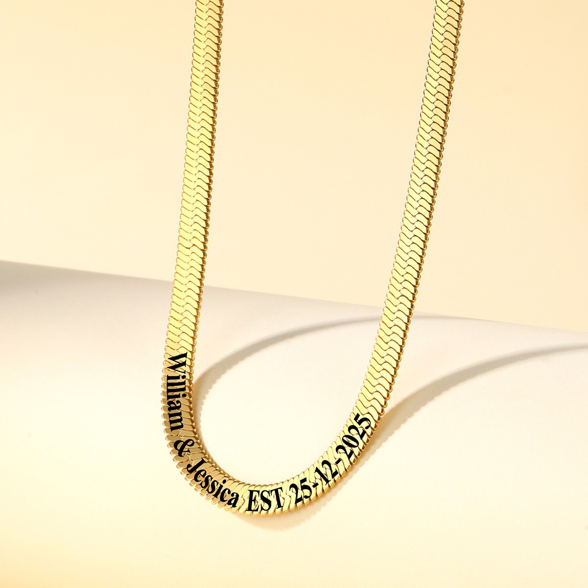 Custom Engraved Choker 5mm Flat Snake Chain For Her