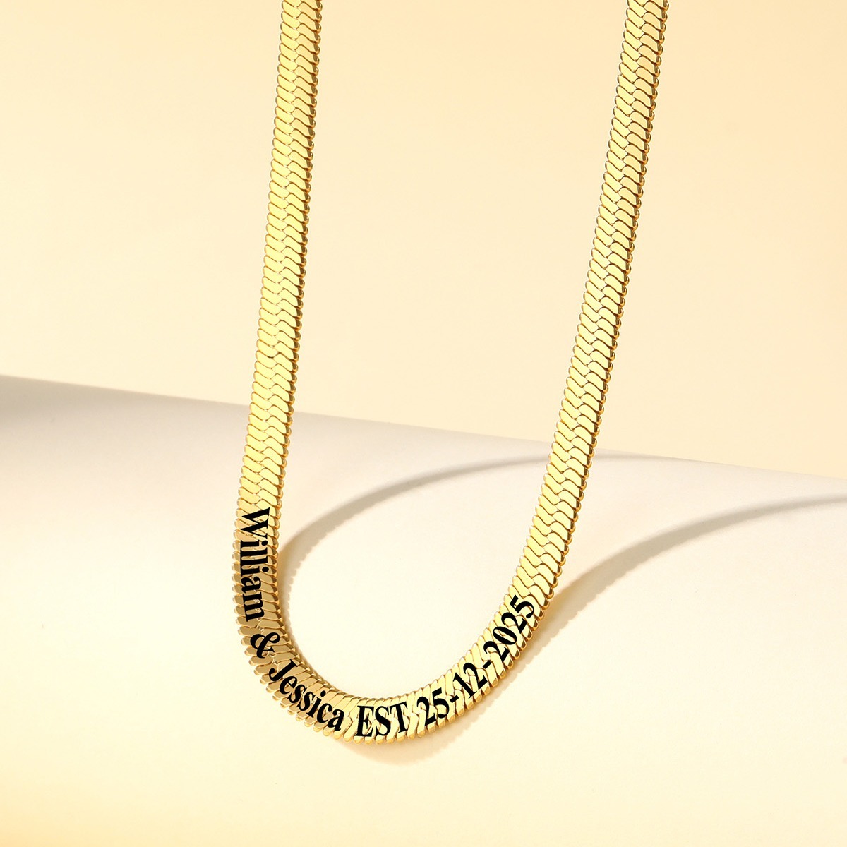 Custom Engraved Choker 5mm Flat Snake Chain For Her