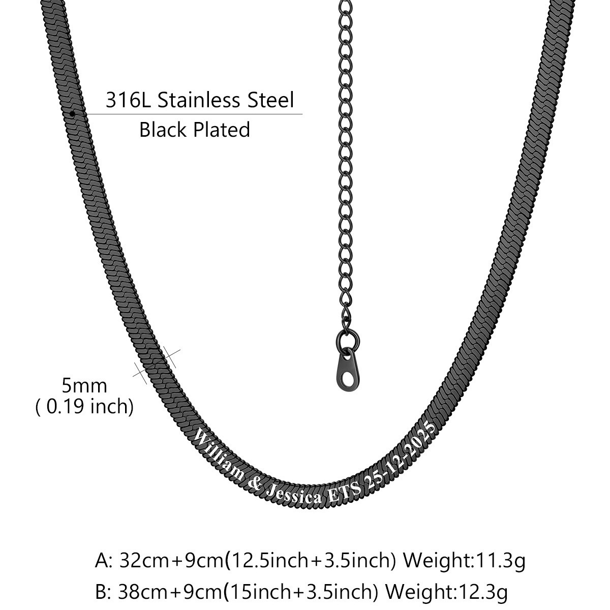 Custom Engraved Choker 5mm Flat Snake Chain For Her