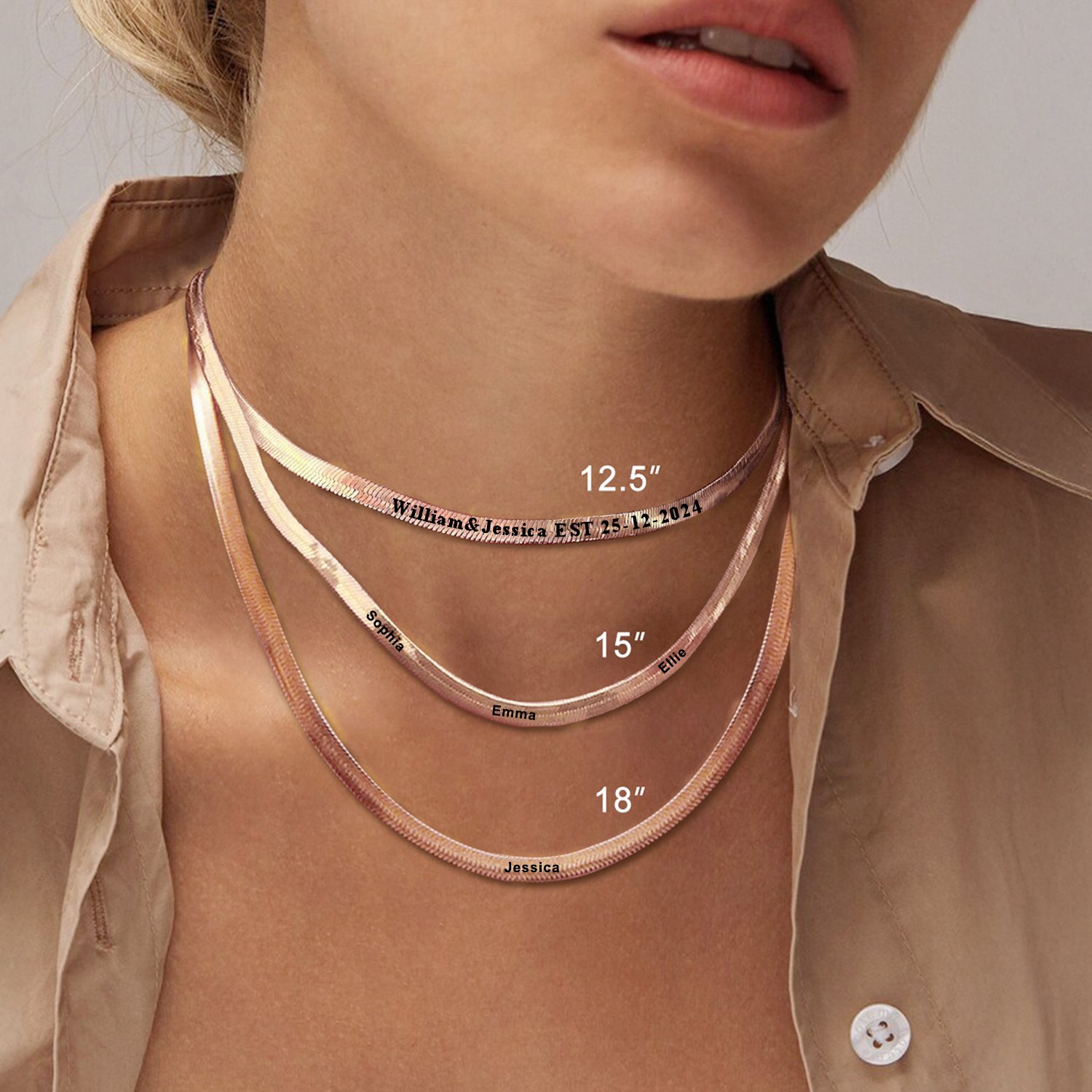 Custom Engraved Choker 5mm Flat Snake Chain For Her