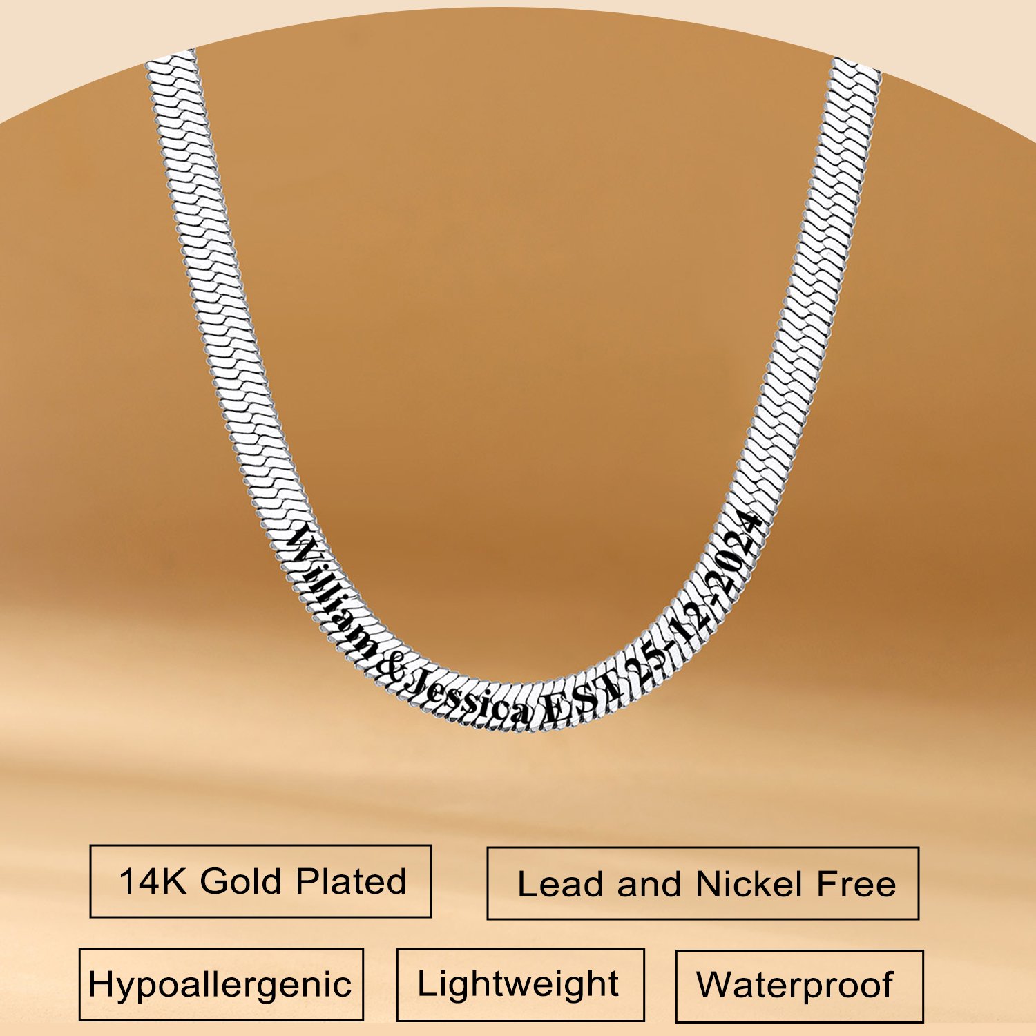 Custom Engraved Choker 5mm Flat Snake Chain For Her