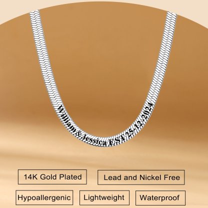Custom Engraved Choker 5mm Flat Snake Chain For Her