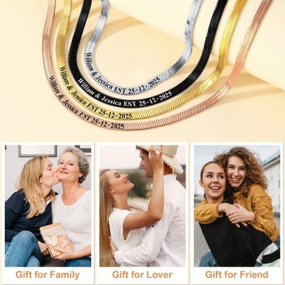 Custom Engraved Choker 5mm Flat Snake Chain For Her