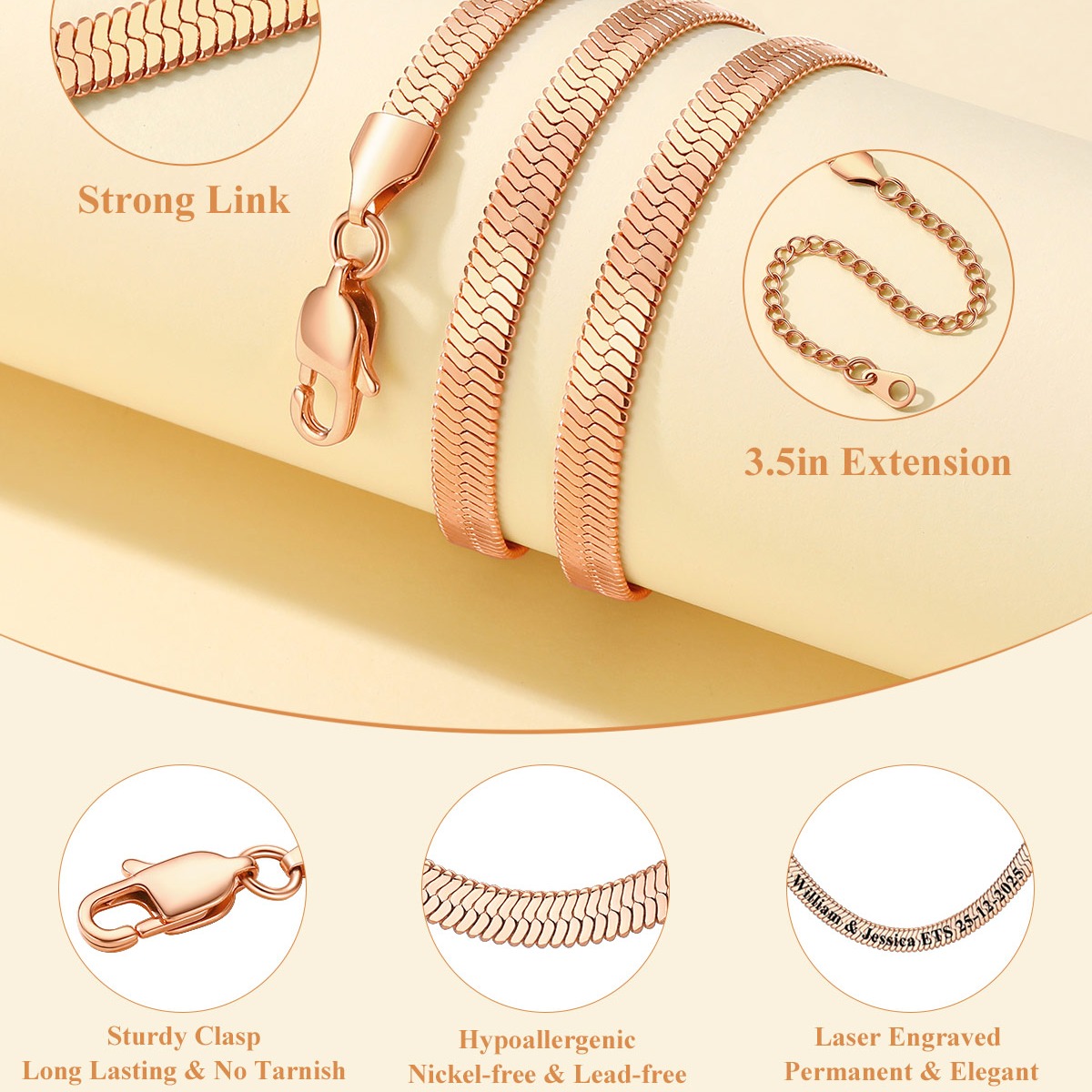 Custom Engraved Choker 5mm Flat Snake Chain For Her