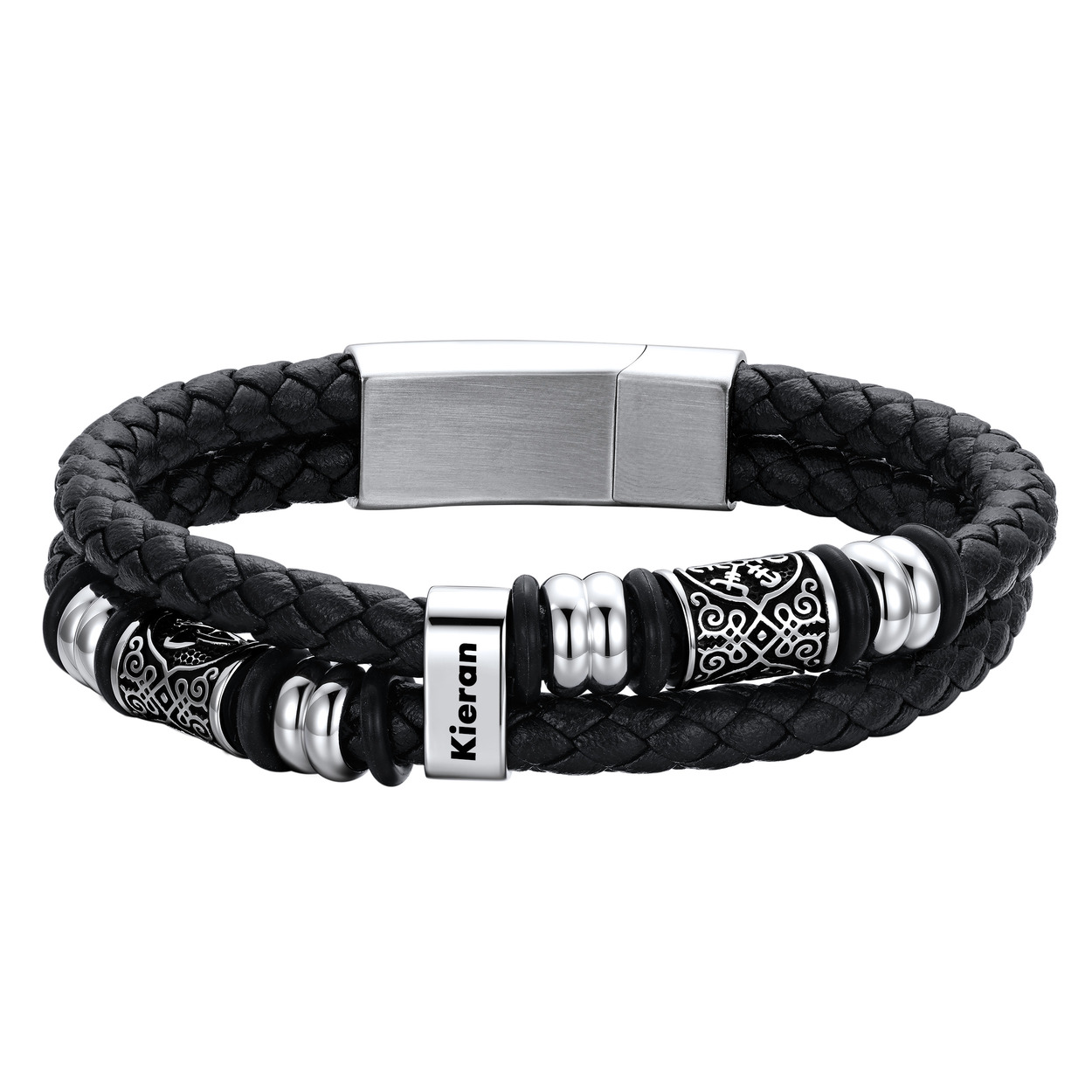 Custom Engraved Compass Celtic Bracelet, Stainless Steel, Gift for Him