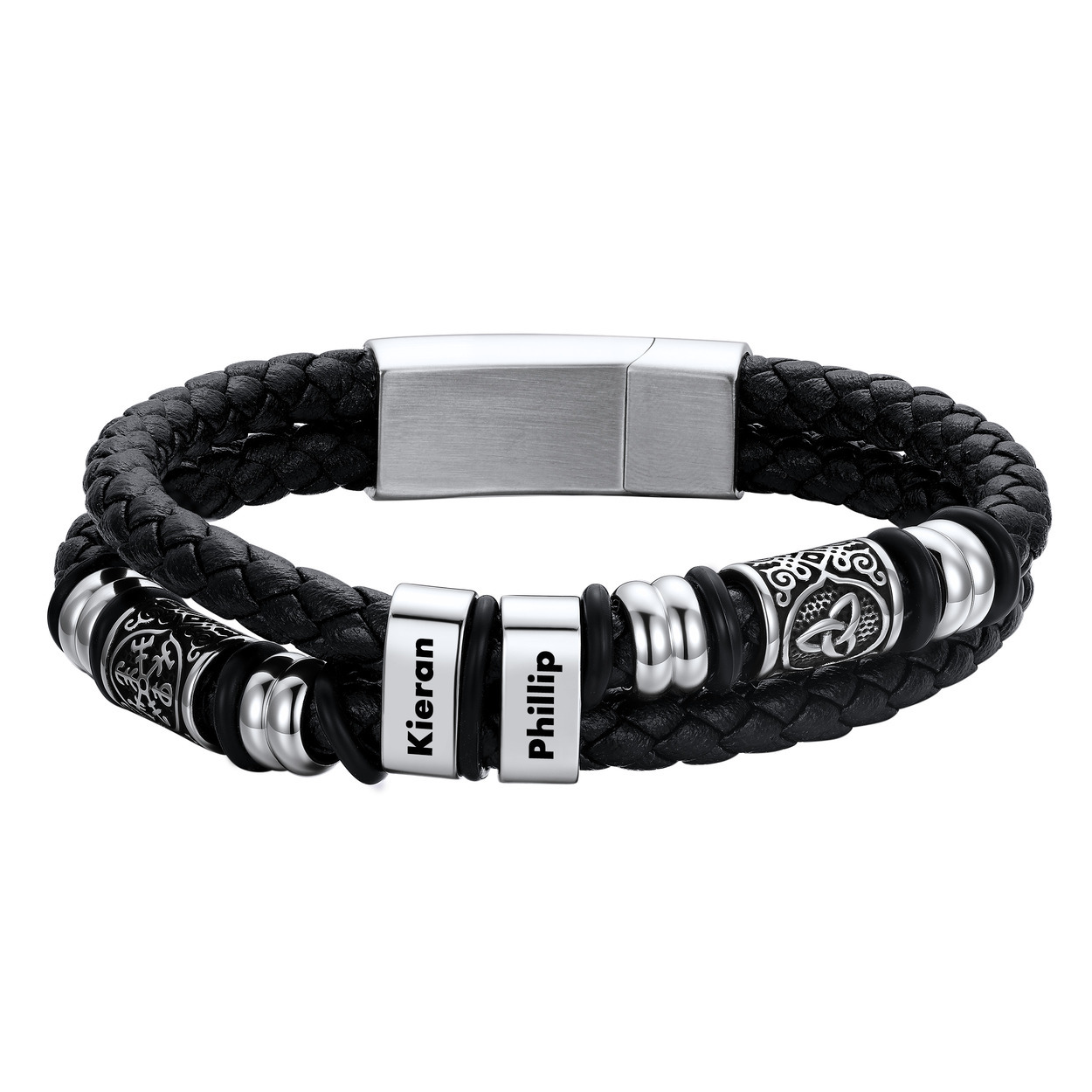 Custom Engraved Name Compass Celtic Leather Bracelet For Him